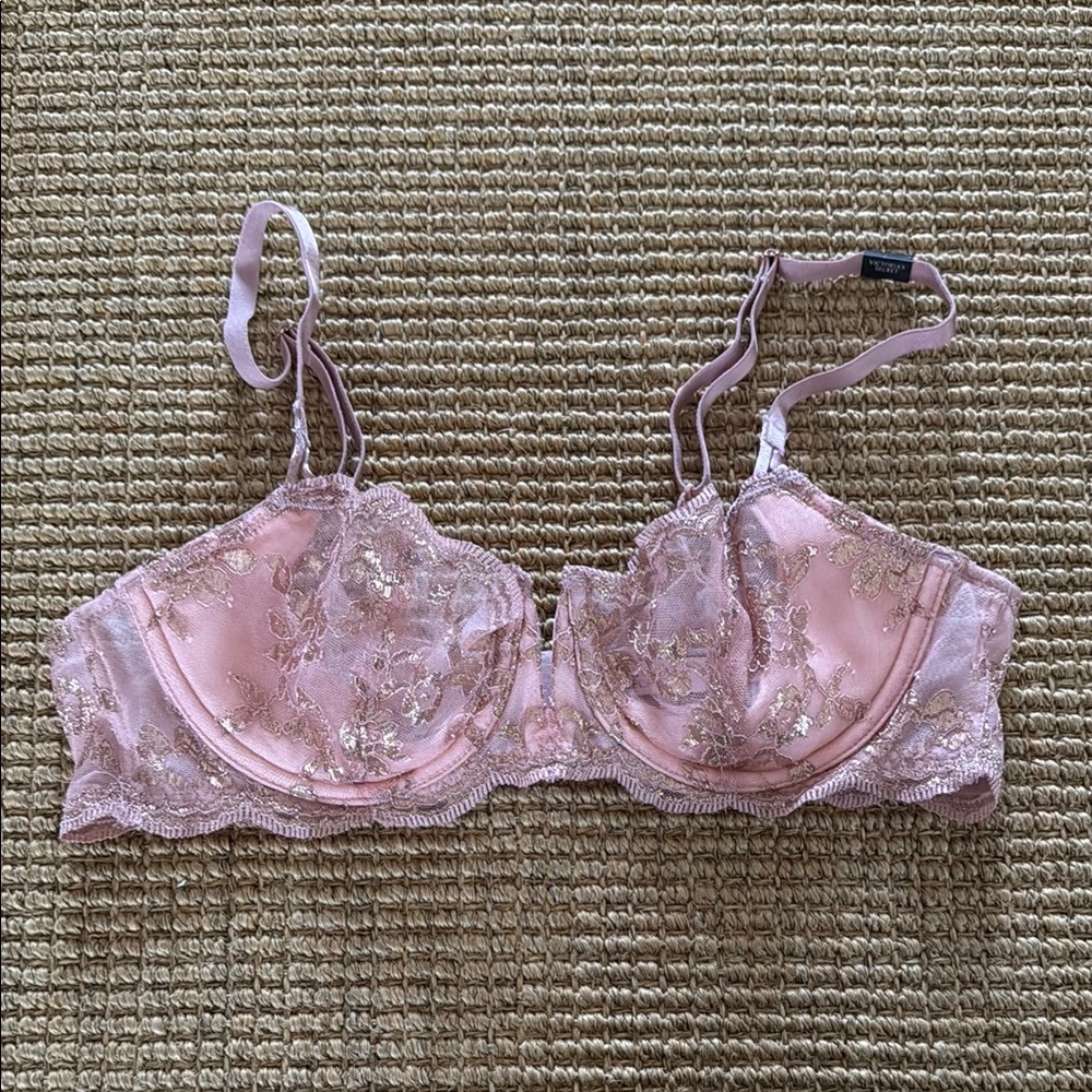 Victoria's Secret 36B Pink and Gold Lace Bra